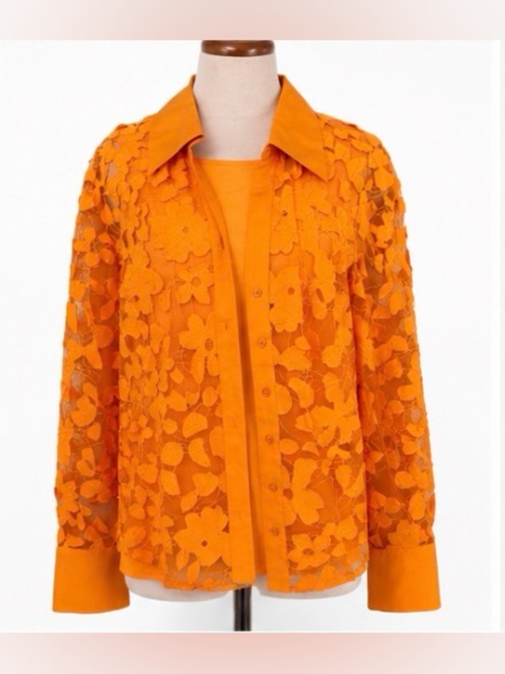 [Tribal] Orange Floral Appliqué Mesh Jacket & Shell Set Size 16 Twinset